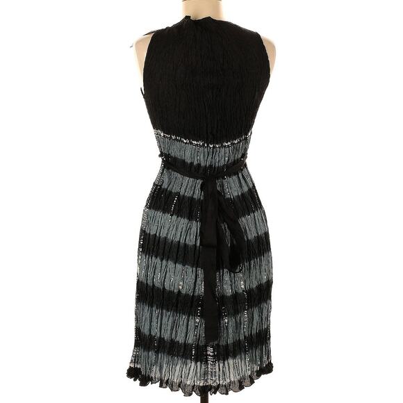 Viviana Uchitel Swing Dress Black Metallic Aqua Silver Gray Pleated $560 EUC - Picture 2 of 7